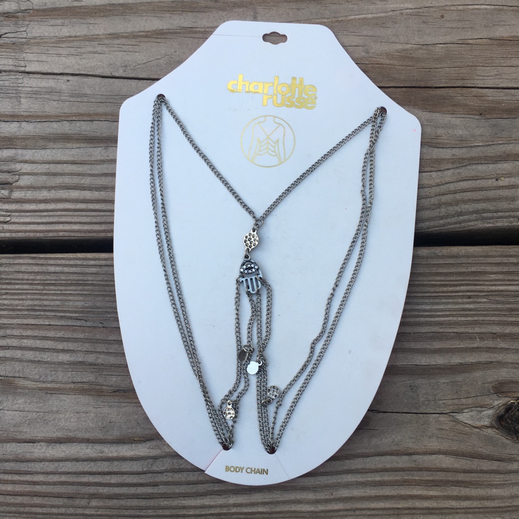 Rhinestone Hamsa Charm Silver Body Chain New 10$